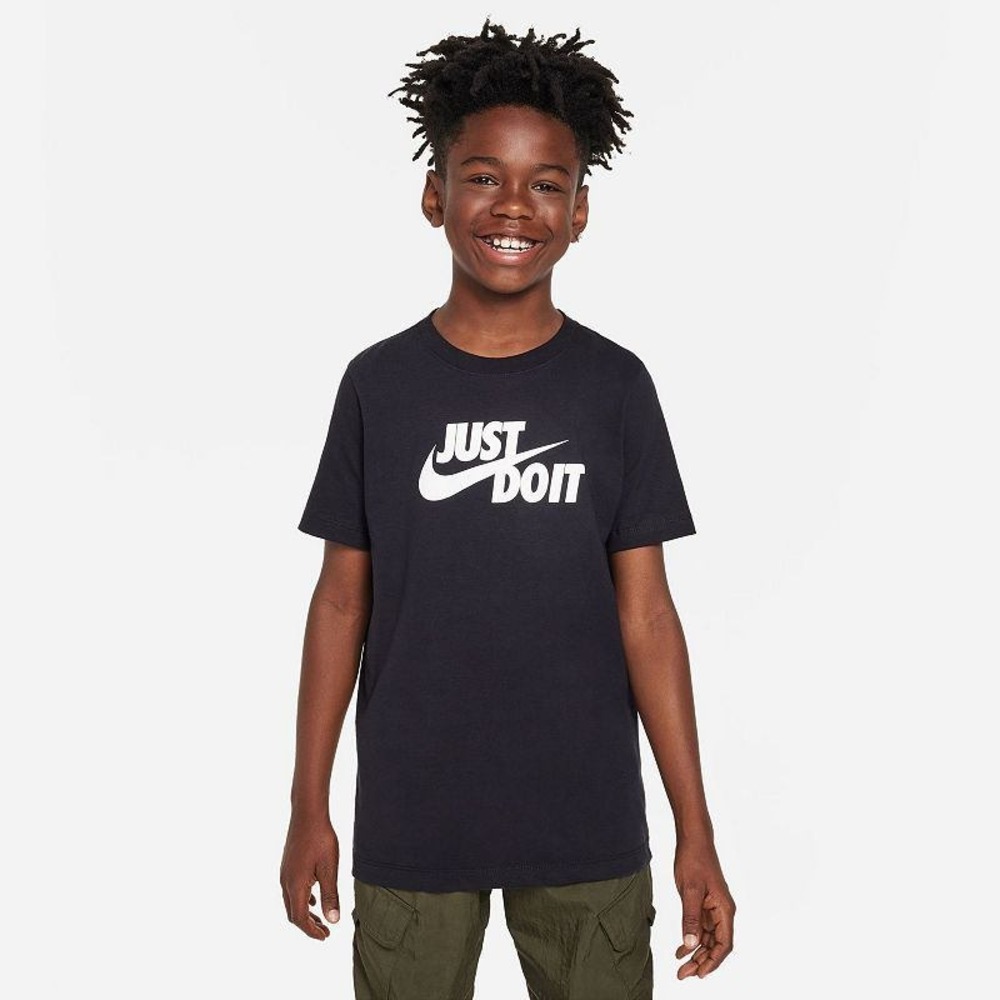 Nike Boys Just Do It Graphic T-Shirt Black Short Sleeve Swoosh T Size Small NWT